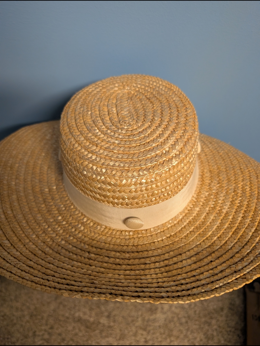 Natural Straw Wide Brim Sun Hat with Cream Band - Picture 2 of 3